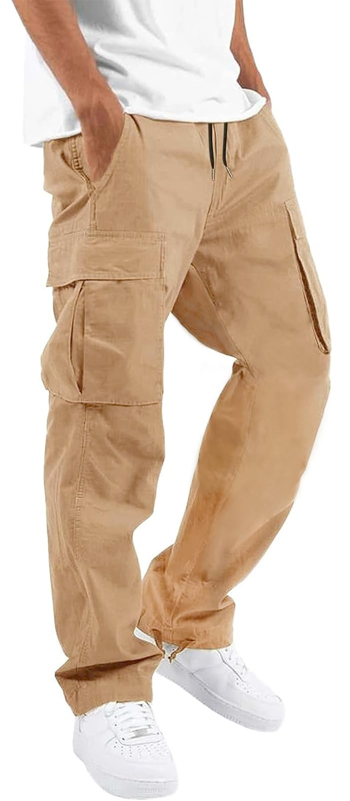 Hungson Mens Casual Hiking Jogging Athletic Cotton Cargo Pants Loose Straight Tr