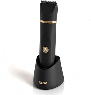 OLOV Electric Body Hair Trimmer - Groin Trimmer for Men - Bikini Trimmer Women - Wet/Dry Shaver Groomer, Replaceable Ceramic Blade Heads, USB Recharge Dock, Waterproof Hygiene Razor,Black