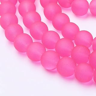 80pcs 10mm Frosted Round Glass Beads for Jewelry Making Matte Glass Crystal Spacer Beads for DIY Bracelet Necklace Earrings Making Craft, Deep Pink