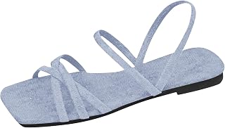 Sandals Women's Flat Square Toe Cap Toe Free Shoes Women's Summer Sandals Elegant Classic Basic Summer Shoes for Women Holiday Casual Beach