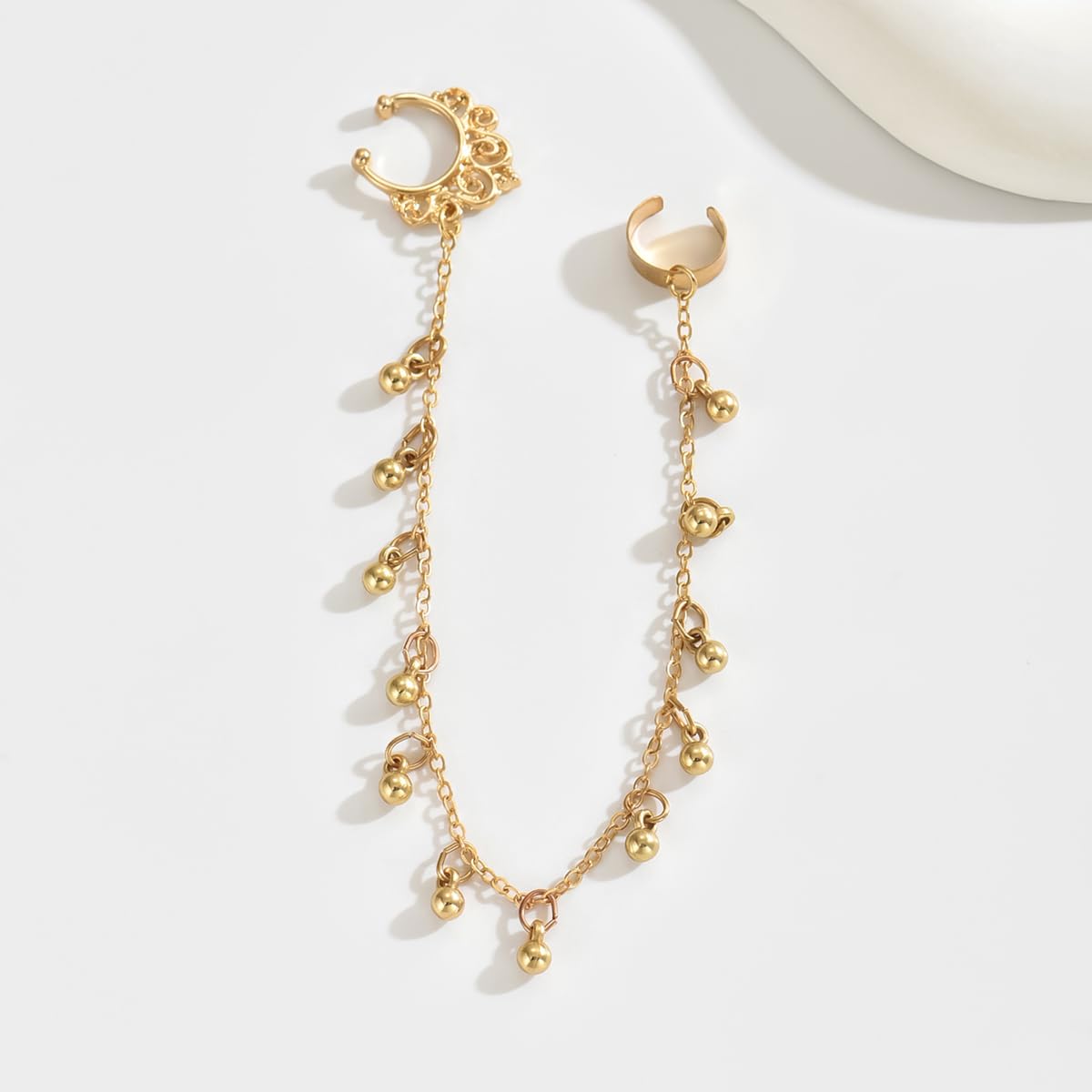 Gold Nose Chain with Ear Flaps for Women Indian Face Jewelry Elegant Bridal Fest