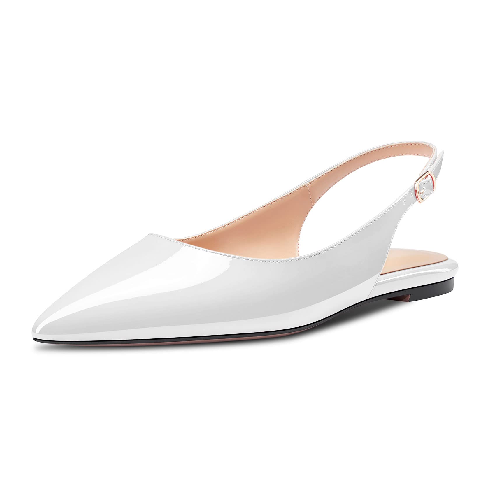 HDEUOLM Women's Flat Shoes Low Kitten Heel Lace Pumps Slip-on Slingback Office S