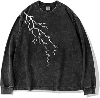 Mens Y2K Oversized Long Sleeve Tee Shirts Unisex Vintage Acid Washed Tee Casual Streetwear Tops