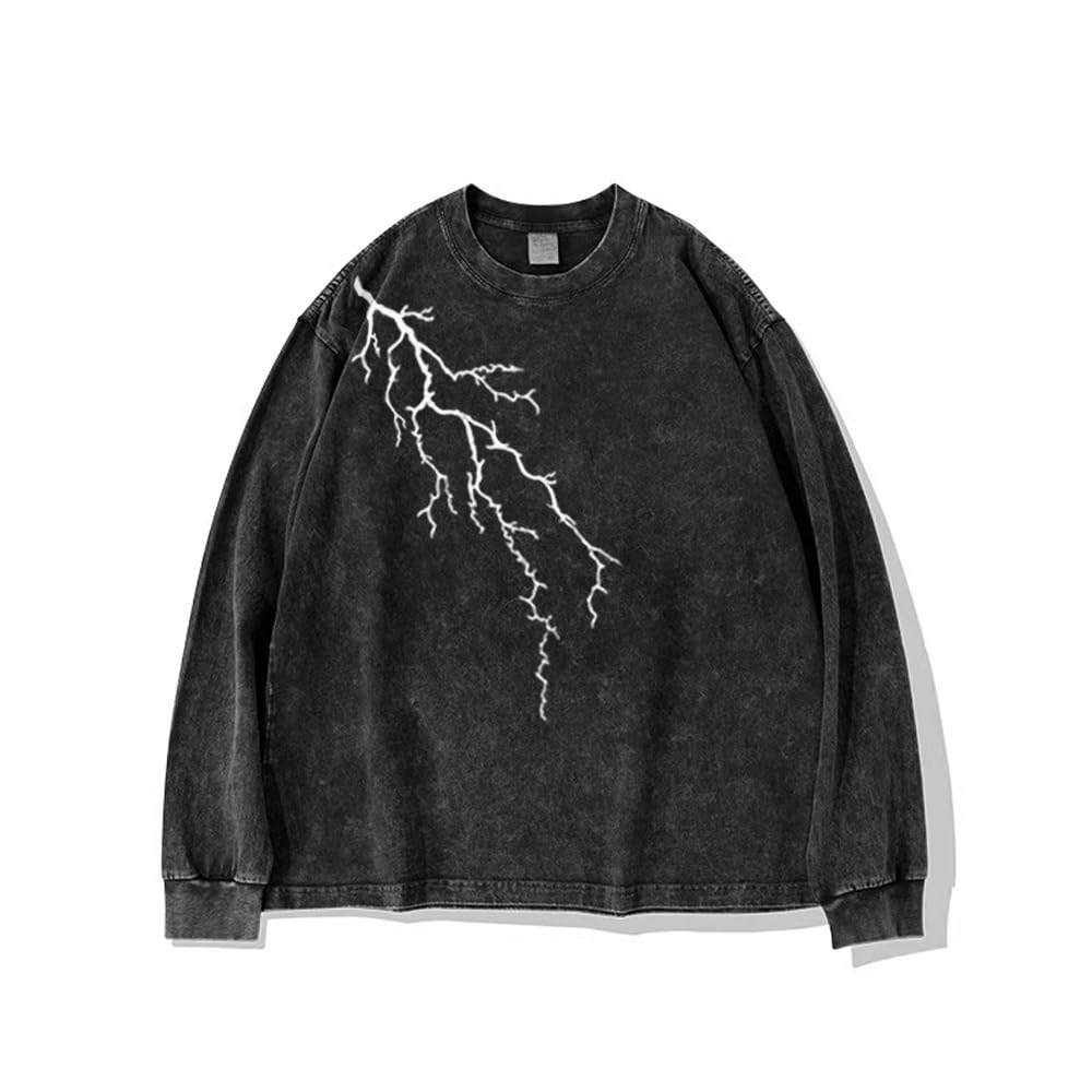 Mens Y2K Oversized Long Sleeve Tee Shirts Unisex Vintage Acid Washed Tee Casual 