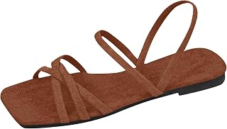 Sandals Women's Flat Square Toe Cap Toe Free Shoes Women's Summer Sandals Elegant Classic Basic Summer Shoes for Women Holiday Casual Beach