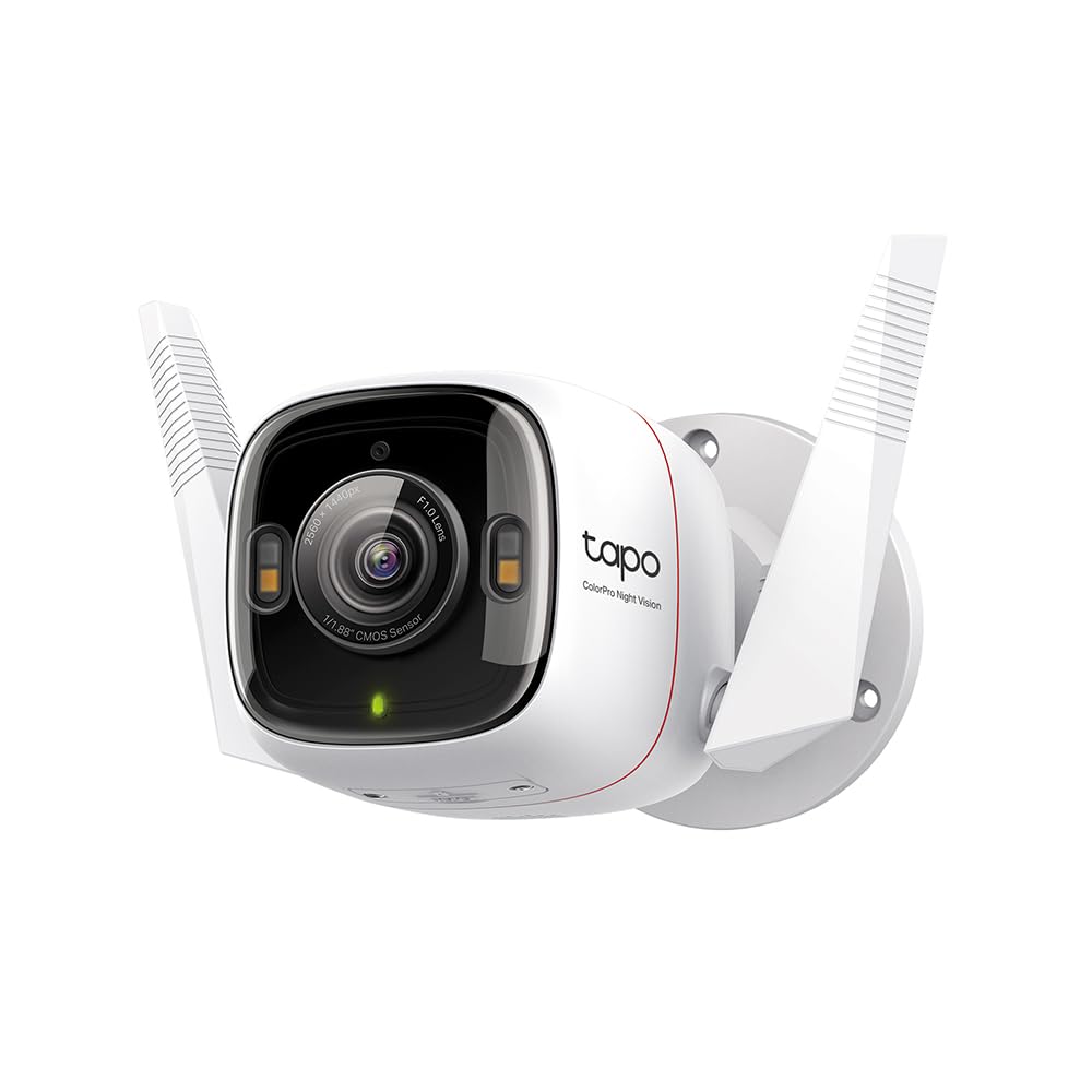 Tapo ColorPro Wi-Fi Outdoor Camera, PoE, Plug-in, Daylight Clarity at Night, 2K 