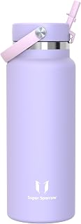 Super Sparrow Water Bottle 1.9 Liter Vacuum Insulated Bottle - SwivelSip Wide Mouth Water Bottle - BPA Free Leak Proof - Ergonomic Design Water Bottle with Straw Perfect for Work, Gym, Travel, Sports