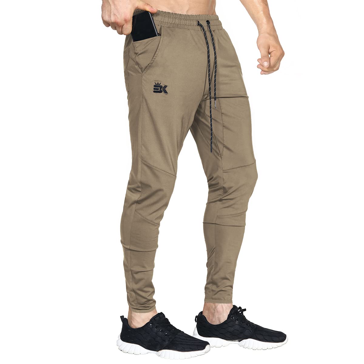 BROKIG Mens Lightweight Gym Jogger Pants Workout Sweatpants Zip Pocket
