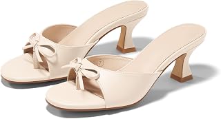 Coutgo Ladies Kitten Heel Sandals Bowknot Open Toe Summer Flip Flops