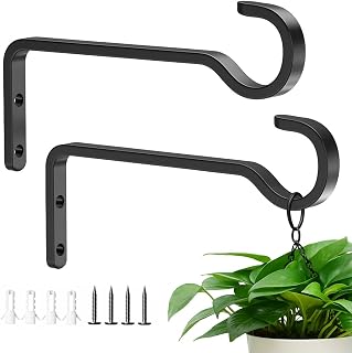 6 Inch Hanging Basket Hook, Plant Hangers Outdoor/Indoor, Hold 35lb, 2 Pack | Black, Metal Plant Hooks for Wall, Hanging Basket Bracket, Heavy Duty Hooks for Plants, Wind Chime, Bird Feeder, Lantern