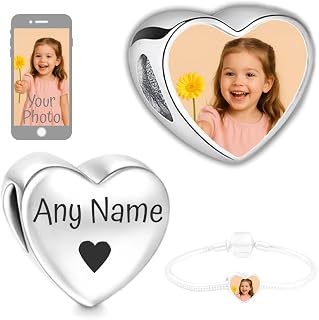 2Burned UK Personalised Love Heart Photo Charm Bead – Custom Picture Alloy Jewellery – Fits European Style Charm Bracelets – Unique Gift for Mum, Wife, Girlfriend, Baby Scan Keepsake