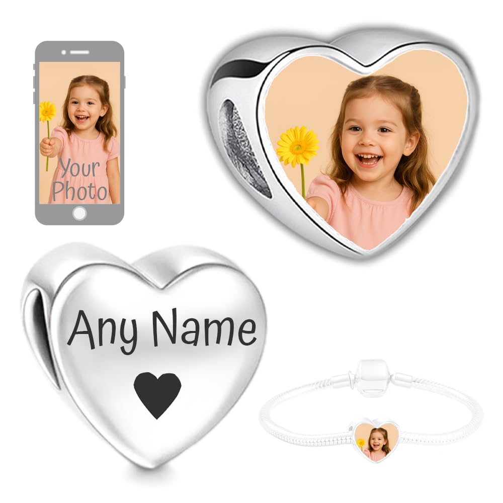 2Burned UK Personalised Love Heart Photo Charm Bead – Custom Picture Alloy Jewel