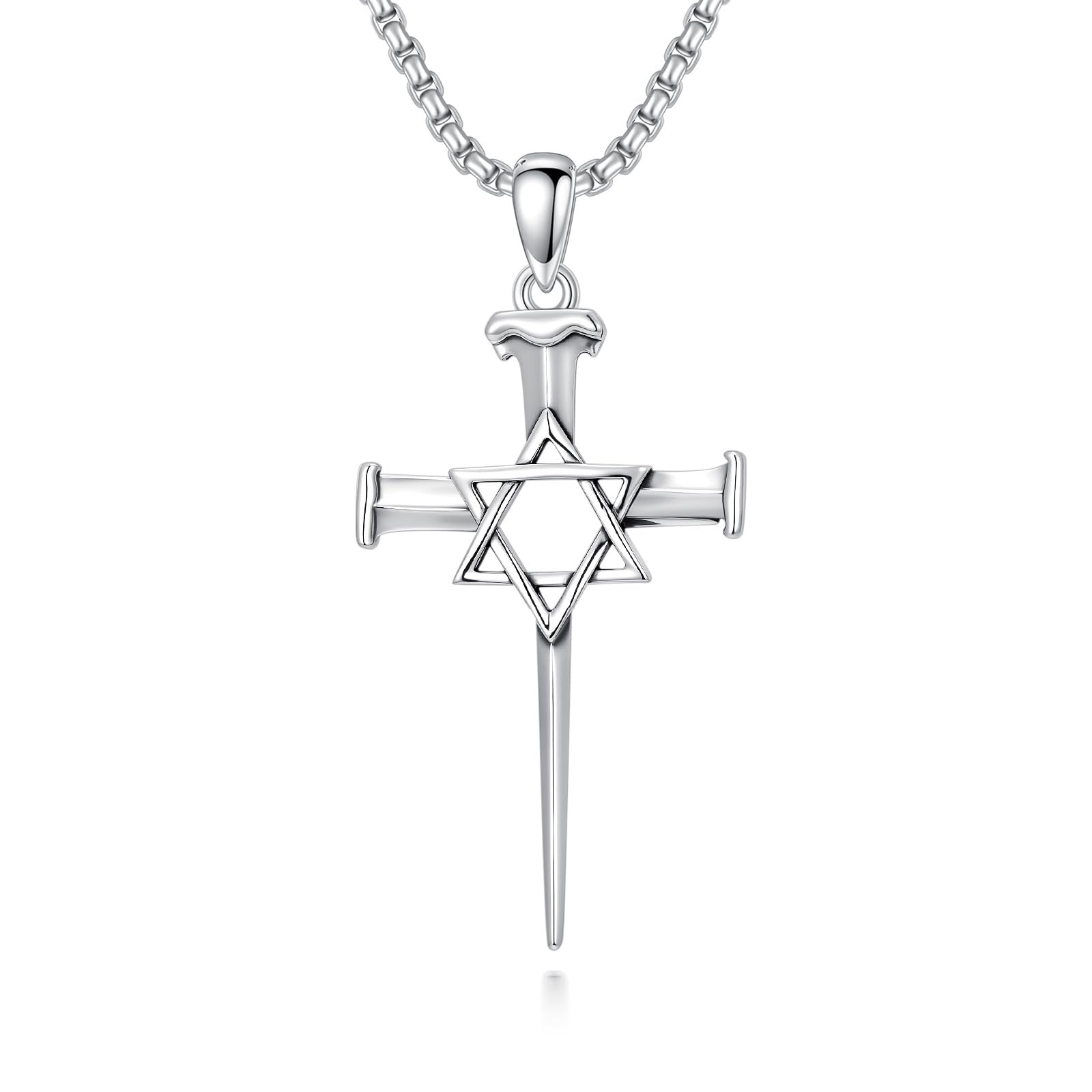 PROESS Cross Star Of David Necklace 925 Sterling Silver Cross Pendant Necklace F