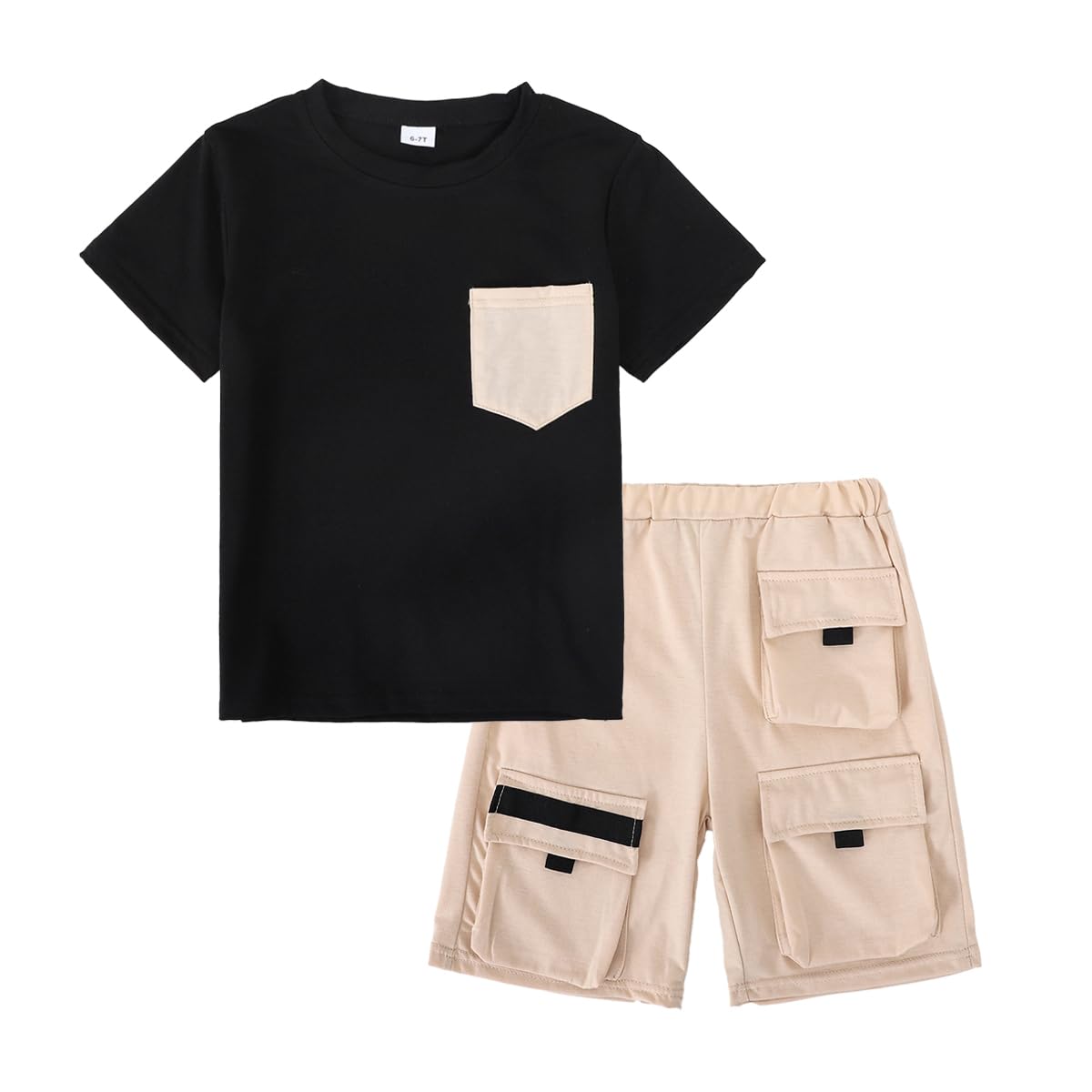 Azmxynol Tween Boys Clothes Daily Casual Short Sleeve Top + Cargo Shorts 2 Piece