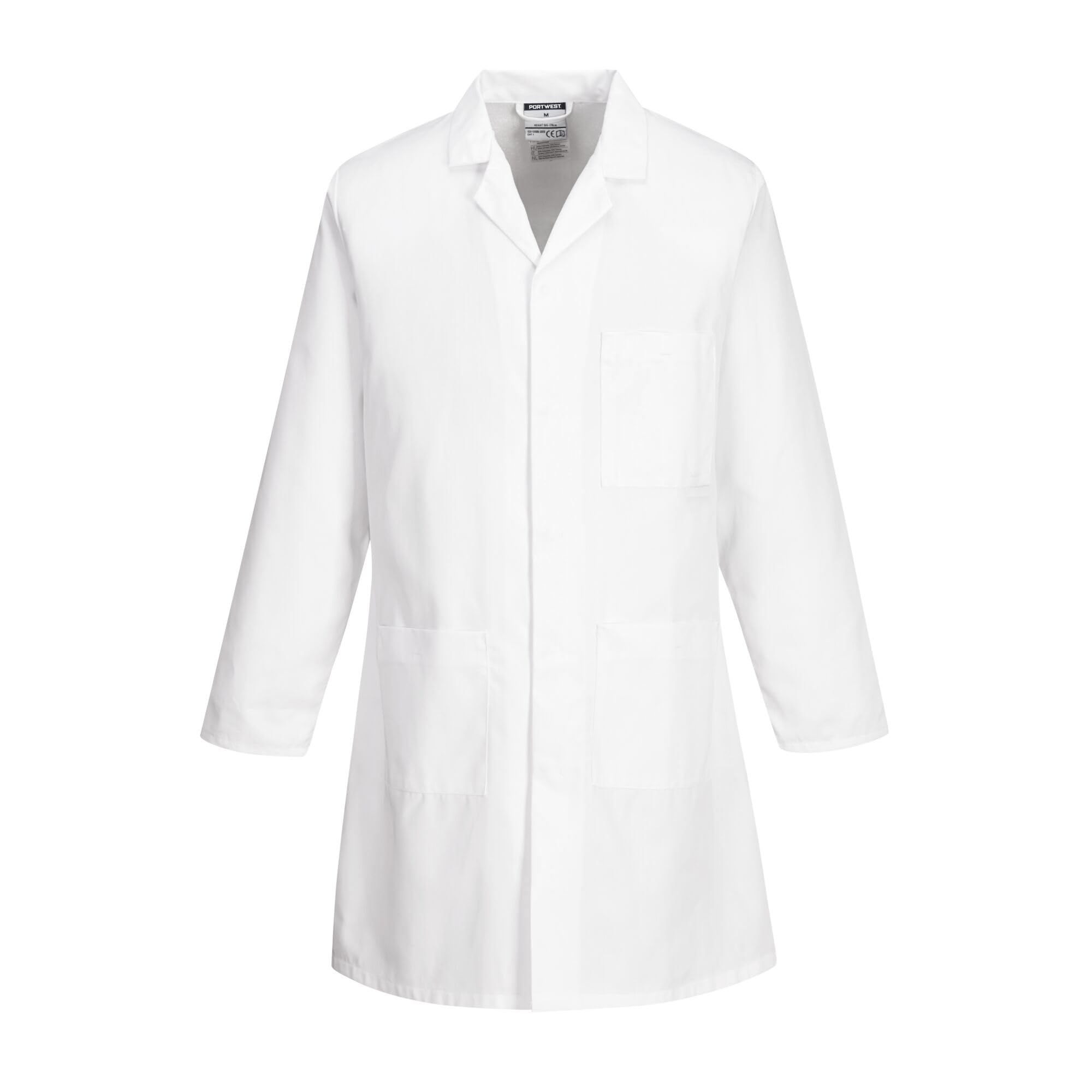 Portwest 2852 Standard Lab Coat Kingsmill Polycotton Stud Front | White, Medium,