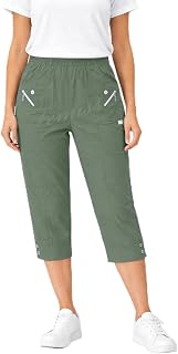 femiss Women's 3/4 Length Capri Pants with Elastic Summer Soft Short Pants Plus Size