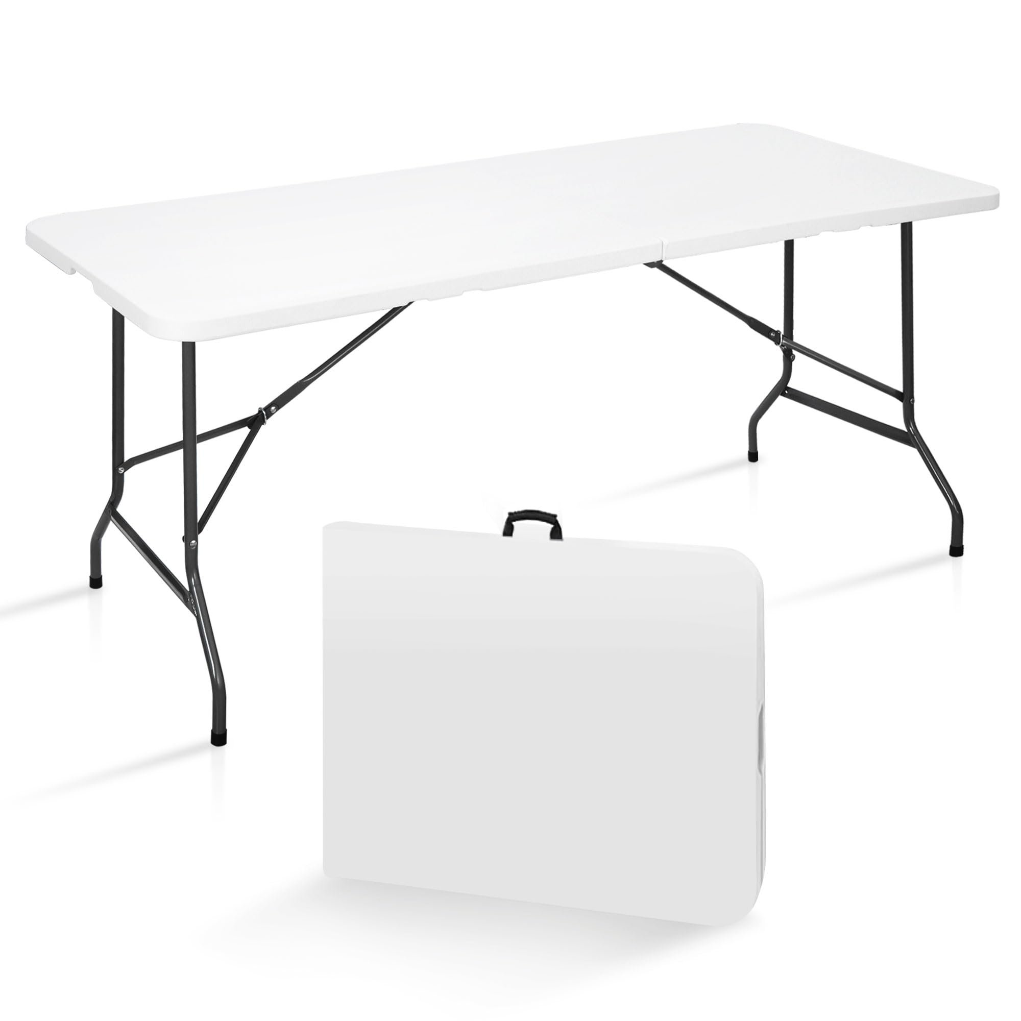 SUPER DEAL 6FT Folding Table for Indoor Outdoor, Portable Heavy Duty Fold-in-Hal