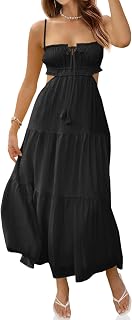 Fisoew Women's Spaghetti Strap Maxi Dress Summer Backless Cut Out Dresses