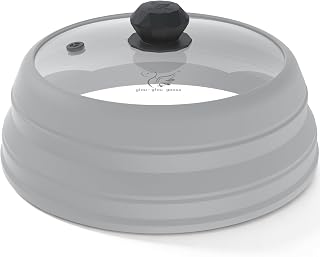 Microwave Splatter Cover Vented Glass Cover Splatter Guard Lid with Collapsible Silicone for Food as Pot Cover Plate Cover 10.8 inch for 6 7 8 9 10 inch Plate Bowl Light Grey