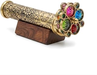 Handcrafted Etched Floral Pattern Lacquered Brass Kaleidoscope Includes Two Separate Turning Wheels-A Unique Gift to My Son, Grandson, Daughter. (6.5"x1")