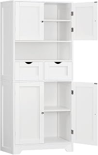 TEENFON 57.8" H Tall Bathroom Cabinet, Storage Cabinet with Adjustable Shelf & 2 Drawers, Bathroom Storage Cabinet with 4 Doors for Living Room, Dining Room, White