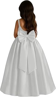 Satin Flower Girl Dress with Big Bow Elegant Sleeveless A-Line Ball Gowns Formal Communion Wedding Party Dresses