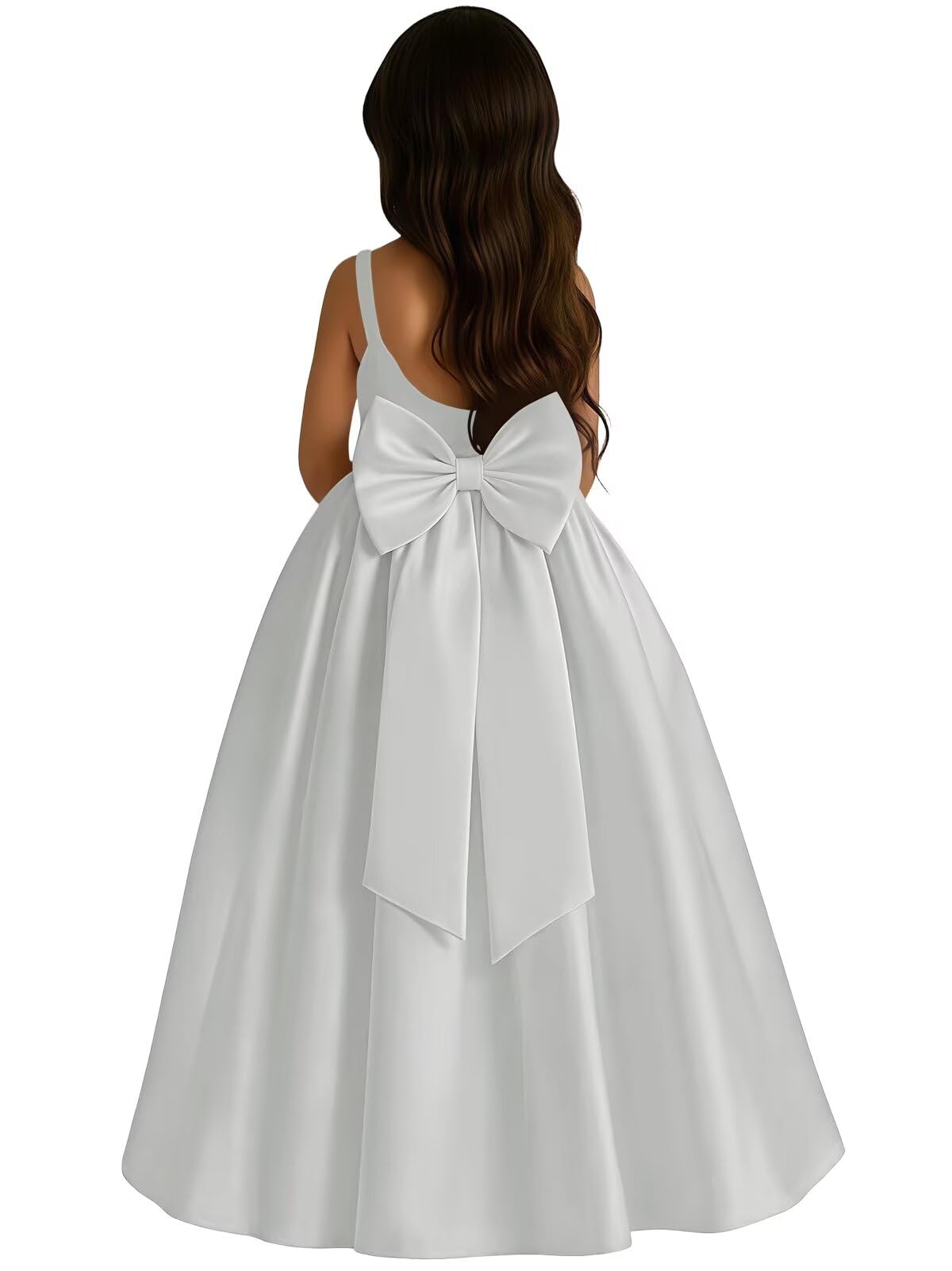 Satin Flower Girl Dress with Big Bow Elegant Sleeveless A-Line Ball Gowns Formal