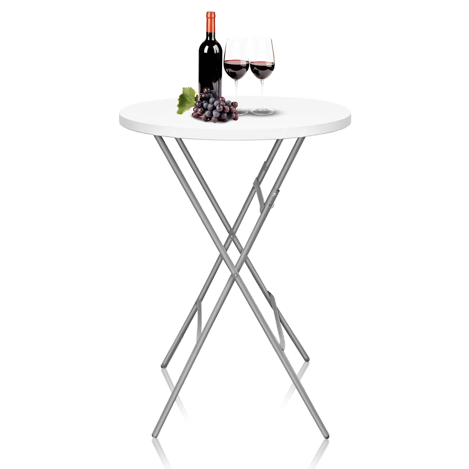 GUAGUA 32in Folding Cocktail Table, Bar Height, Round,High Top, White | Portable