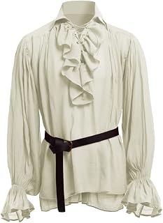 BaronHong Mens Pirate Shirt Vampire Renaissance Steampunk Gothic Ruched Medieval Halloween Costume