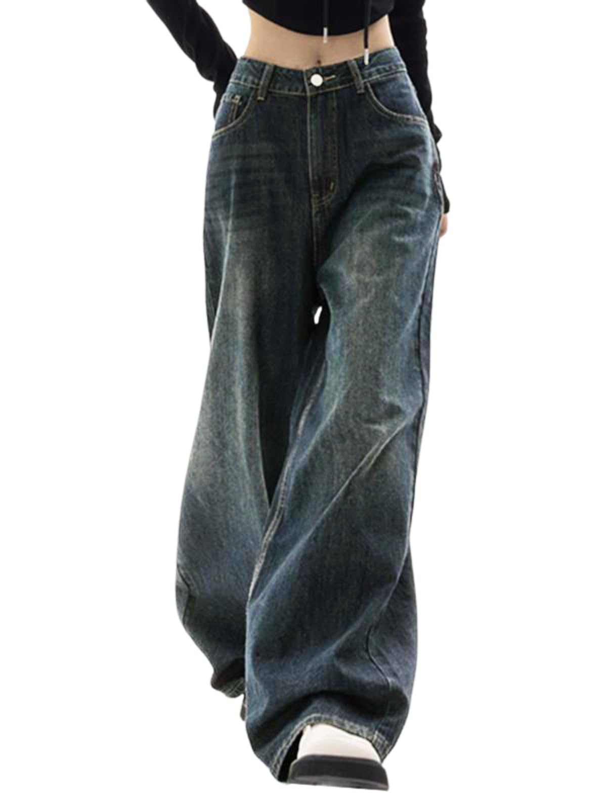 EMMIOL Women's Jeans, Wide Leg, Baggy Jeans, High Waist, Cargo Pants, Casual, Lo