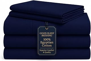 Navy Blue Bed Sheets King Size 1000 Thread Count 100% Egyptian Cotton Breathable Sateen Fabric 5 Piece Set Deep Elasticated Pocket for Low Profile and High Foam
