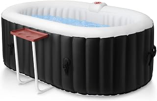 EDOSTORY 2-Person Inflatable Oval Hot Tub with 90 Bubble Jets, Black | 75 x 47Inch Oval Portable Outdoor Hot Tub with Built-in Pump, Side Table, Bubble Jets, 2 Filter Cartridge Included