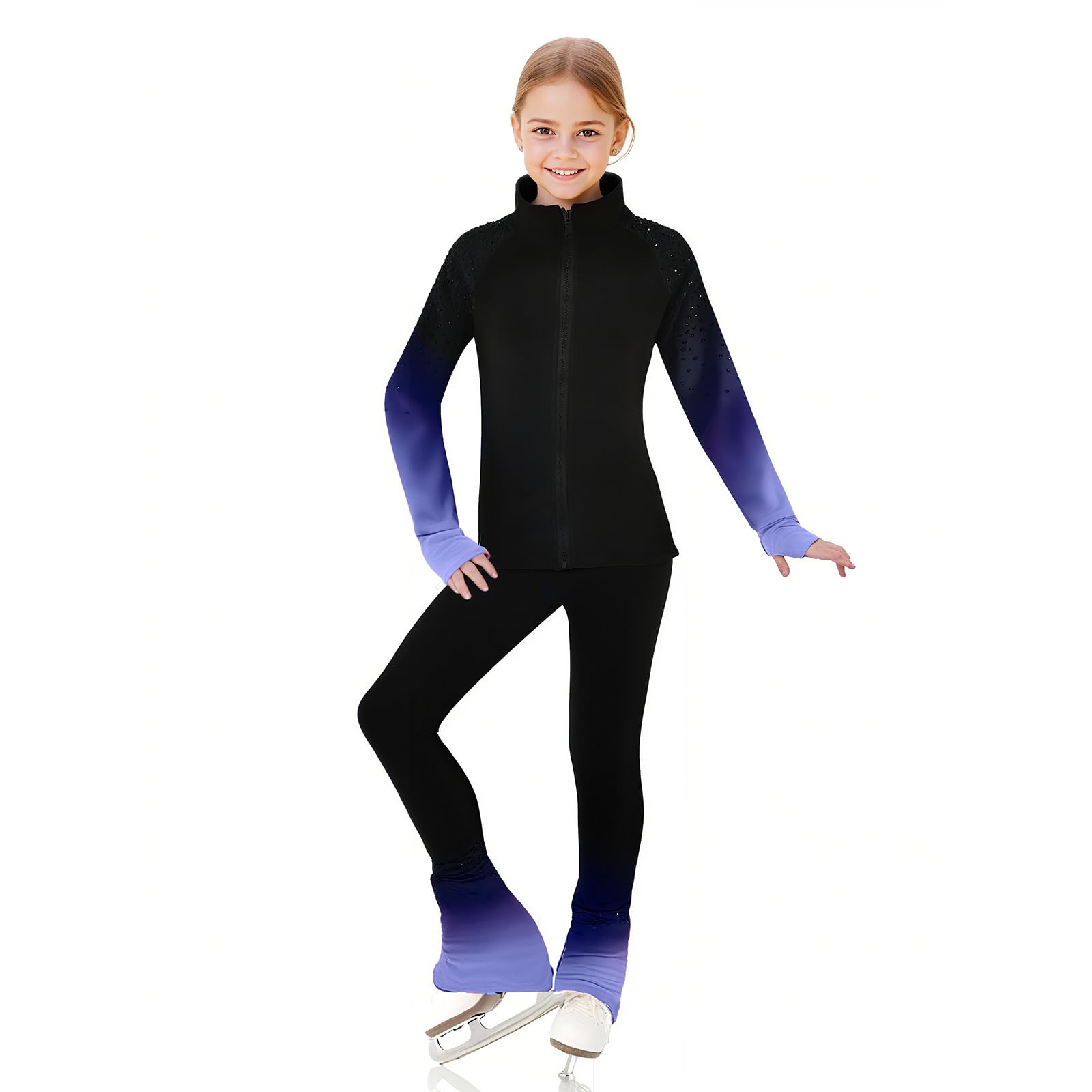 LIUHUO Figure Skating Training Pants Jackets Girls Fleece Shiny Colored Diamond 