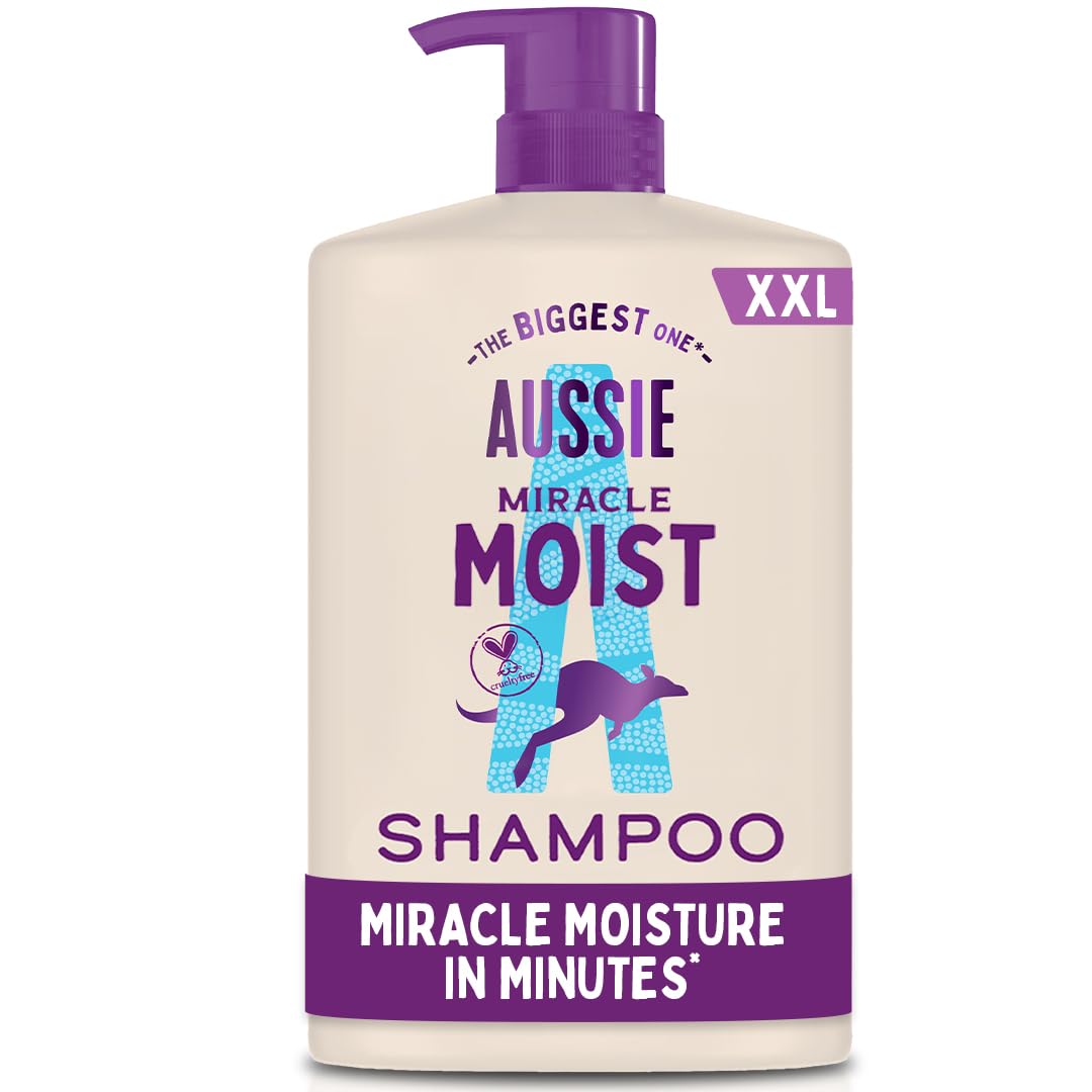 Aussie Miracle Moist Shampoo 1L Pump to Restore Brittle & Dry Hair | Moisture-Qu
