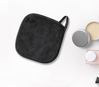 Makeup Remover Towel, 6 x 6 Inches Reusable and Portable Microfibre Face Wash Towel (1 Pack, Black)