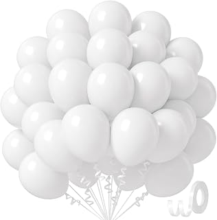 White Balloons 12 inch, White Latex 50pcs Party Balloons | Engagement, Bridal Shower, Wedding, Birthday Party Decorations