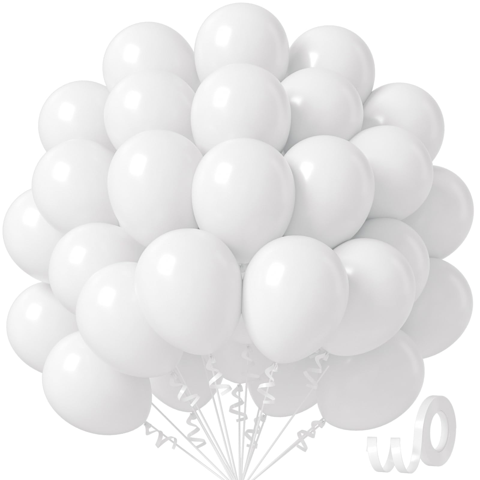 White Balloons 12 inch, White Latex 50pcs Party Balloons | Engagement, Bridal Sh
