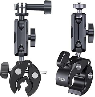 TELESIN Camera Clamp Mount Handlebar, Dual 360 Ball Head Gripper Go pro Bike Mounts Motorcycle Accessories for DJI Osmo Pocket 4 3/ DJI Action 6/Action 5 Pro/Osmo Nano/Hero 13 12 11 10 9/Insta360 X5