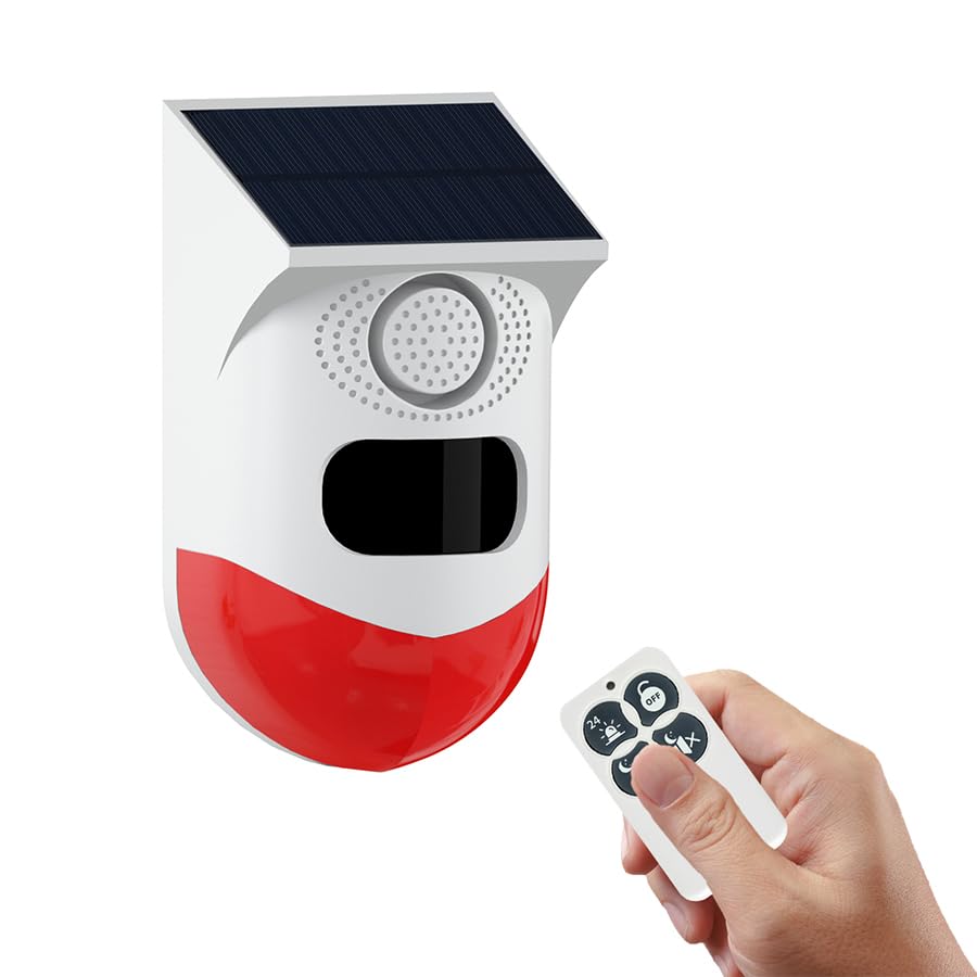 Solar Sound & Strobe Light Alarm with Motion Detector and Remote Controller 120d