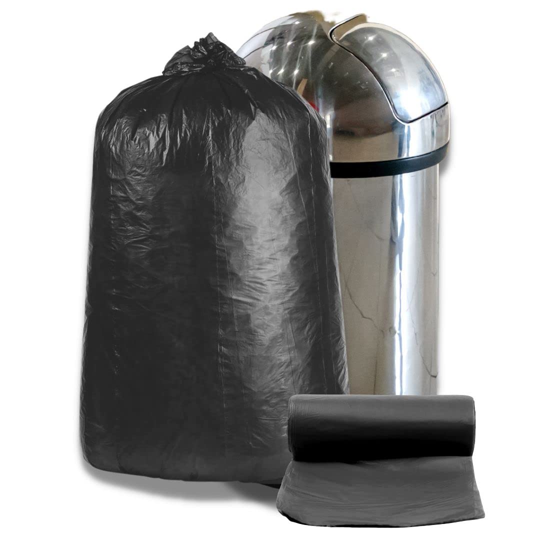 Plasticplace 40-45 Gallon Trash Bags │12 Microns │ Black High Density Garbage Ca