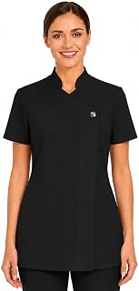 B-well MARCELLA Women's Elegant Zip Up Top with Side Slits Breathable and Easy to Clean for Clinic and Study