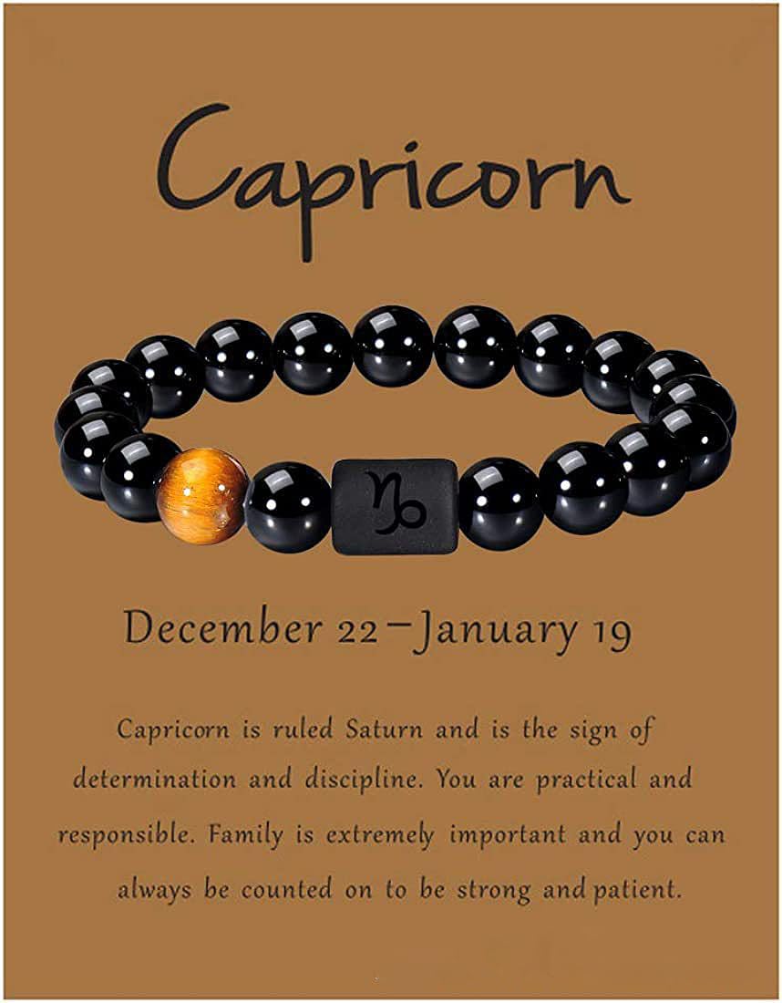 12Pcs Constellation Stretch Bracelets for Men Women Natural Round Stone Beads Br
