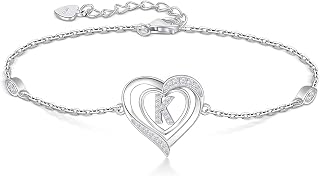 RIVIKO Heart Initial Bracelets for Women,925 Sterling Silver Letter Bracelets, Personalized Charm Alphabet Jewelry Valentines Christmas Mother’s Day Birthday Gifts for Women Friend Her Mom Wife Lady