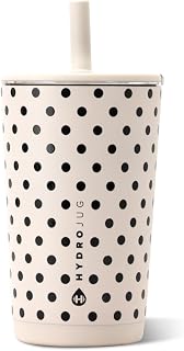 HydroJug Polka Dot Everyday Tumbler 14 oz, Ceramic-Lined, French Vanilla | Vacuum insulated stainless steel, Polka Dot, soft-touch lid, spill-free, cup holder fit, BPA-free, hot & cold drinks