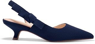 Coutgo Womens Slingback Kitten Heels Pointed Toe D’Orsay Bow Dress Shoes