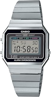 Casio A700W-1A Vintage Digital Watch for Men & Women, Ultra Slim Stainless Steel Bracelet, Retro Square Display, LED Backlight, Daily Alarm, Stopwatch, Water Resistant