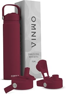 OMNIA NUTRIENTS Vacuum Insulated Stainless Steel Water Bottle, 2 Lids (Straw & Spout) Leakproof, BPA-Free, Reusable Flask Ideal for Travel and Outdoors (Burgundy - 750 ml)