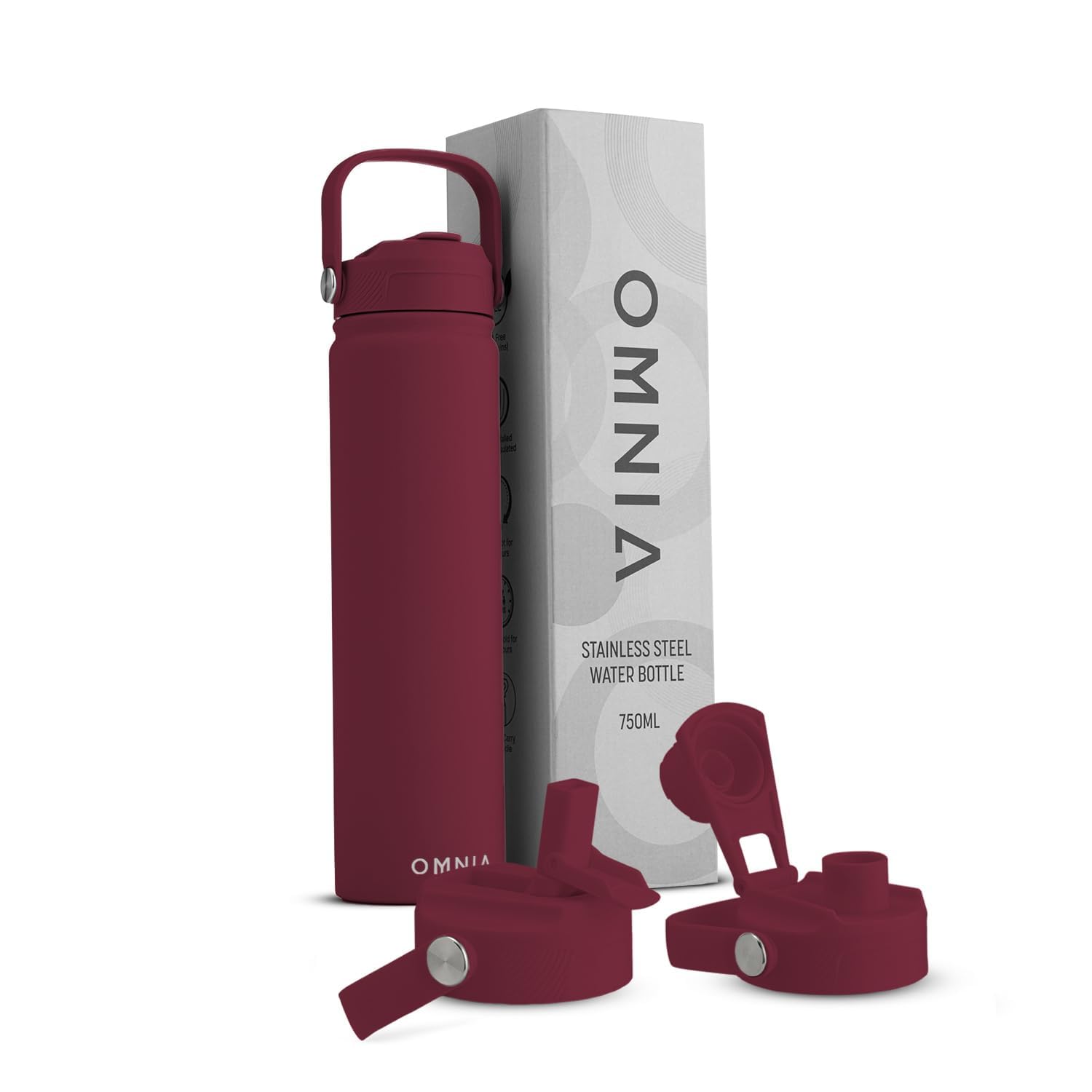 OMNIA NUTRIENTS Vacuum Insulated Stainless Steel Water Bottle, 2 Lids (Straw & S