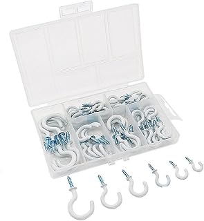EASY TO INSTALL SELF-TAPING SCREW HOOKS SET OF 70 - 6 sizes of multi-functional ceiling & wall mount hooks, vinyl coated for durability