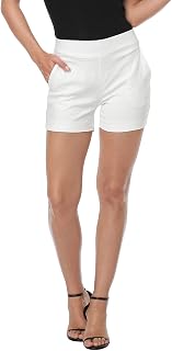 HDE Chino Short for Women 4" Inseam Elastic Pull On High Waist Summer Short